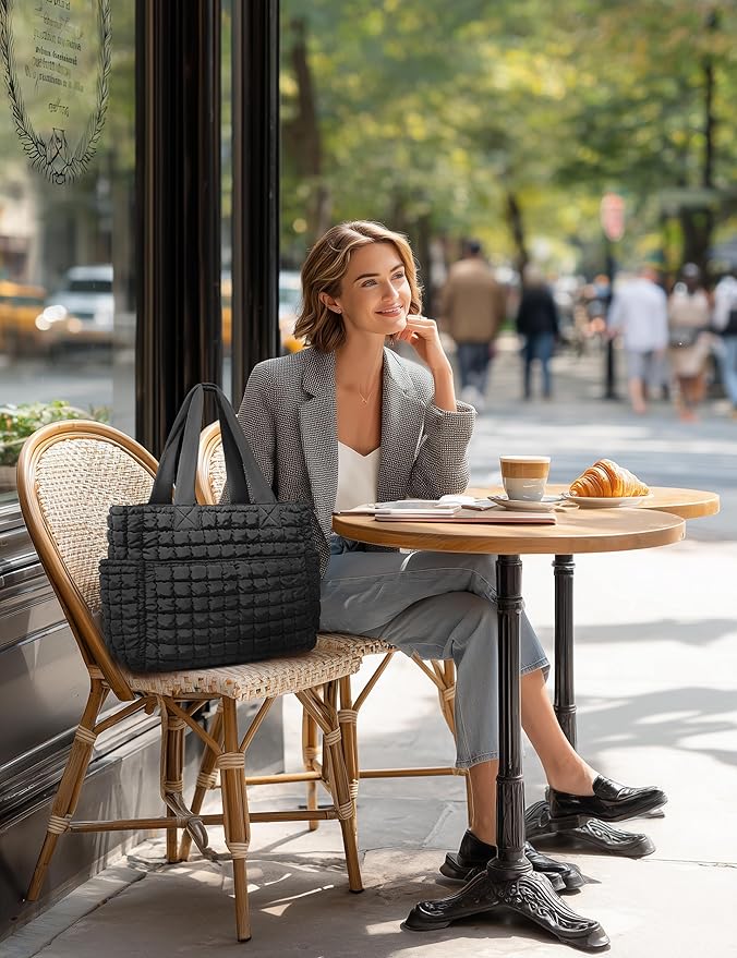 Yarnic Large Puffer Tote Bag for Women, Lightweight 21L Bag with 7 Pockets for School, Travel, Work, Gym Overnight Use