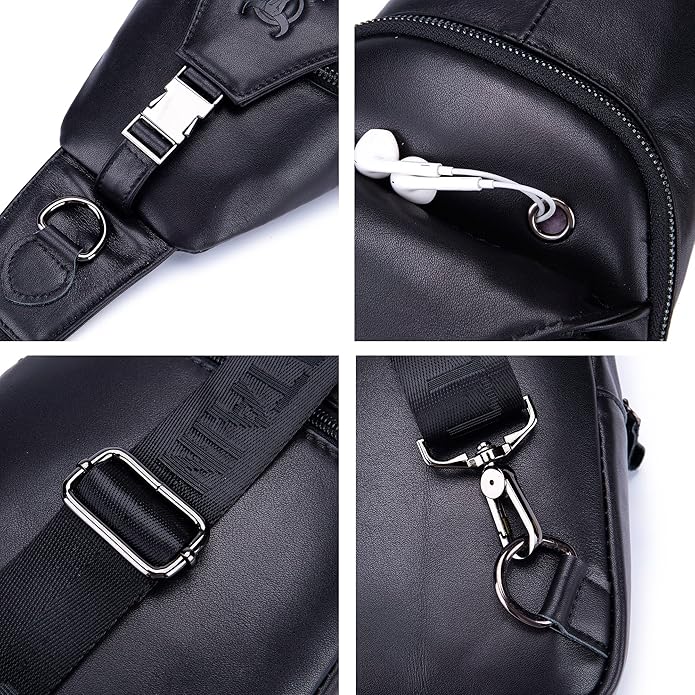 LUKZIJAES Genuine Leather Sling Bag for Men