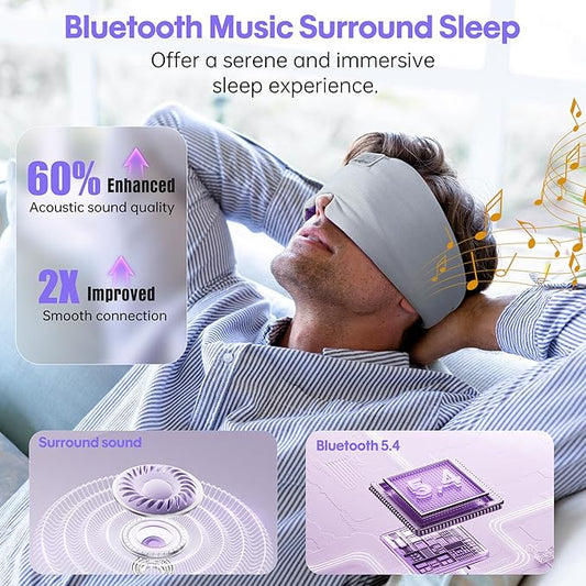MUSICOZY Ice Silk Sleep Headphones with Bluetooth Mask, Eye Mask for Sleeping in Total Darkness, 5.4 Bluetooth Sleep Mask Sleep Headphones, Soft, Gifts for Men Women (Purple)