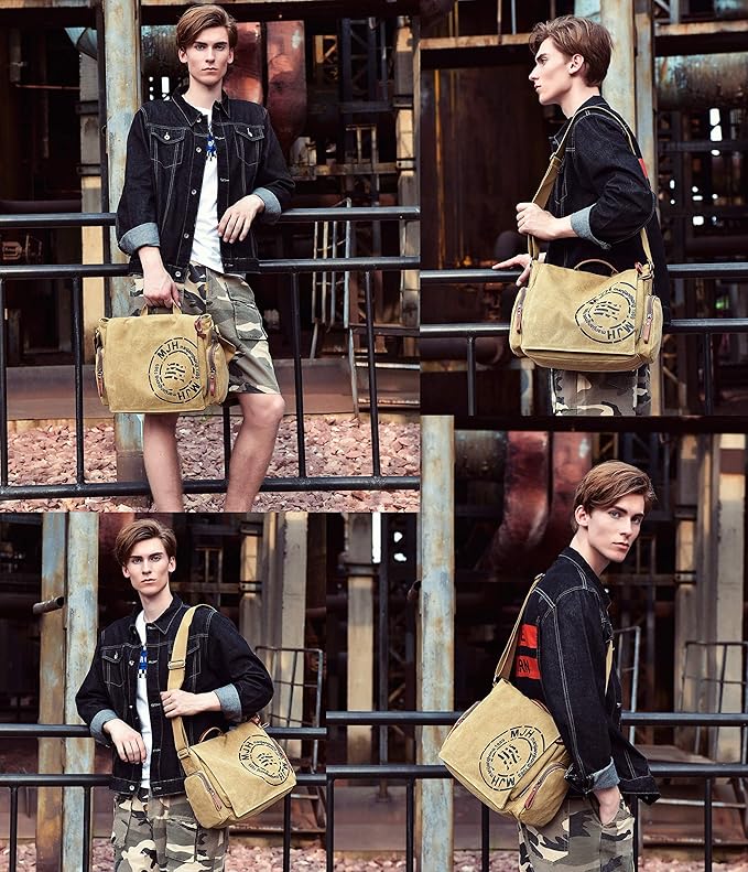 FSD.WG Satchel Messenger Bag for Men Canvas,Travel Shoulder bag 13.5" Laptop Bags
