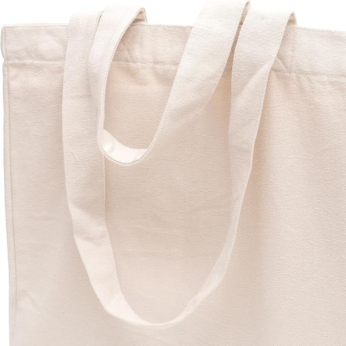 Reusable Canvas Grocery Shopping Bags - 3 Pack, Extra Large Cloth Grocery Bags with Handles and Real Pockets - Heavy Duty, Washable and Foldable Shopping Bags with Short and Long Handles (3 Bags)