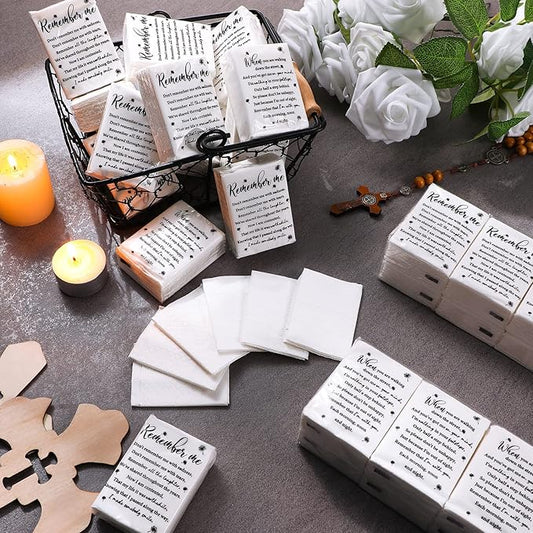 Sinmoe 120 Bulk Funeral Tissues Keepsakes Memorial Facial Pocket Tissues Favors Inspirational Poem 3 Ply Mini Travel Size Tissue Packs Memorial for Guests Relatives Family