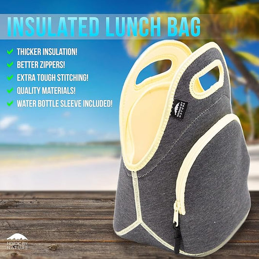 Nordic By Nature Lunch Bags For Women & Lunch Boxes For Kids Premium Insulated Lunch Box Extra Thick Neoprene, Soft Cotton Feel, Premium Stitching, Outside Pocket, Washable (M) Yellow