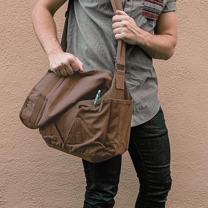 Sweetbriar Classic Vintage Messenger Bag - Original Heavyweight Cotton Canvas Shoulder Bag with Upgraded Features