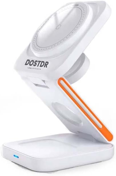 3-in-1 Foldable Wireless Charging Station for Phone, Watch and Earphones, Fast Charging Stand with Magnetic Mount (White)