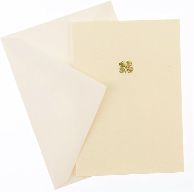 Graphique Shamrock La Petite Presse Boxed Notecards, 10 Embellished Gold Foil Blank Cards with Matching Envelopes and Storage Box, 3.25" x 4.75"