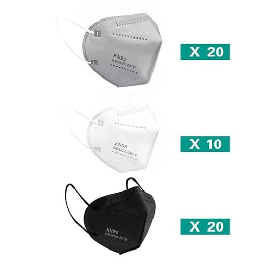 LEMENT 50PCS KN95 Face Mask 5 Layer Breathable with Elastic EarLoops Cup Dust Safety Masks(White,Black,Grey)