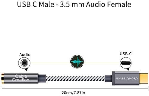 CableCreation USB C to 3.5mm Audio Adapter, Type C to Headphone Adapter, USB C to Aux 24bit/96kHz HiFi DAC Cable for iPhone 16 15 Pro Max/15 Pro/15 Plus, iPad, Galaxy S24 S23 Ultra, Pixel 9, 0.33 ft