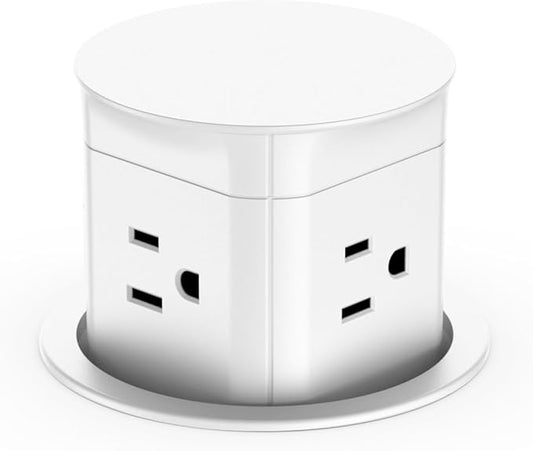 Jgstkcity Pop Up Outlet for Countertop, Flush Mount Tamper Resistant Space Saver Recessed 1875W Grommet,4 Outlets,15Amp Receptacle,ETL Listed,3.15inch Hole,White