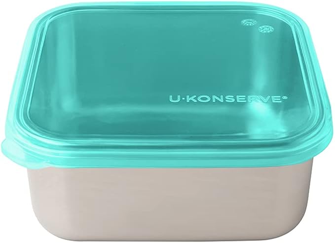 U Konserve Stainless Steel Food Storage Bento Box Container, Leak Proof Silicone Lid Dishwasher Safe - Plastic Free (30oz Teal)