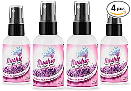 Flushie Pre-Toilet Spray for Poop Travel Size Toiletries Bathroom Deodorizer Traveling Essentials Odor Eliminator (Lavender, 2oz 4pack)