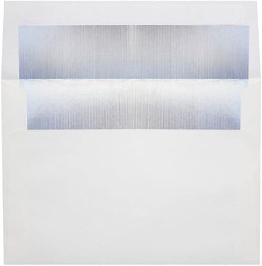 LUXPaper A8 Foil Lined Invitation Envelopes | Peel & Press | 5 1/2" x 8 1/8" | White w/Silver LUX Lining | 60lb. Text | 50 Qty