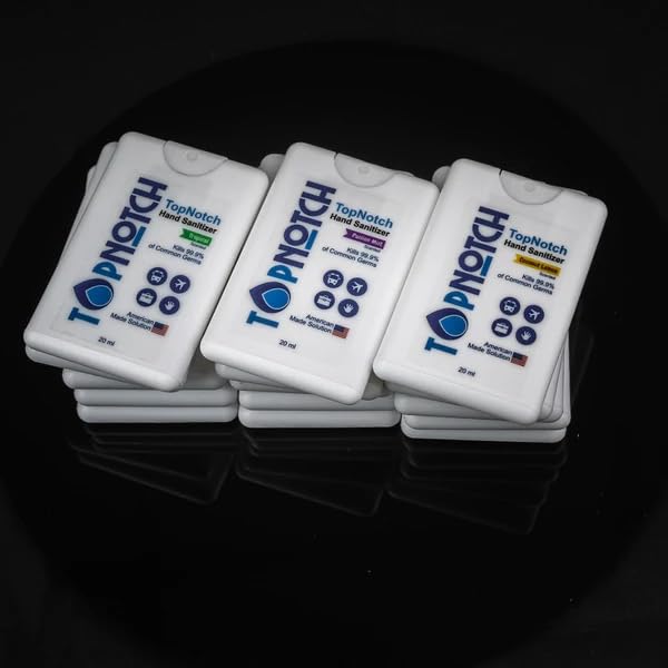 TOP NOTCH Hand Sanitizer, Pack of 24 Pocket Spray (20ml) Variety Pack Tropical, Pineapple, Bubble Gum