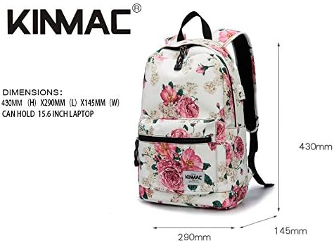 Kinmac Peony Pattern 15 inch Waterproof Laptop Travel Outdoor Backpack With USB Charging Port For 13 inch 14 inch and 15.6 inch Laptop