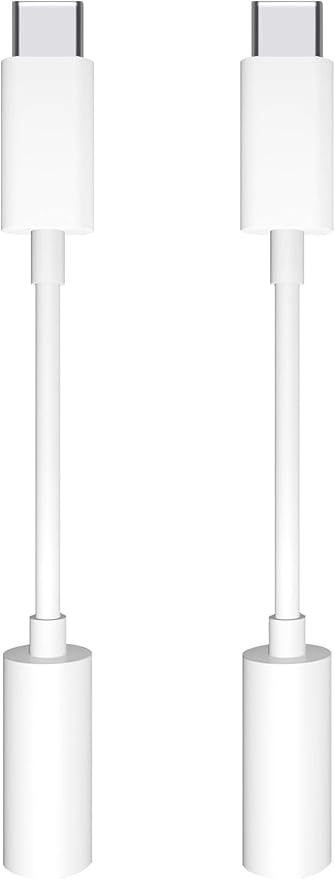 USB C to 3.5mm Female Headphone Jack Adapter 2 Pack, Type C to Aux Audio Dongle Cable Cord Compatible with iPhone 15 16 Series, Pixel, Galaxy S23/S22/S21 Ultra Headphone Adapter