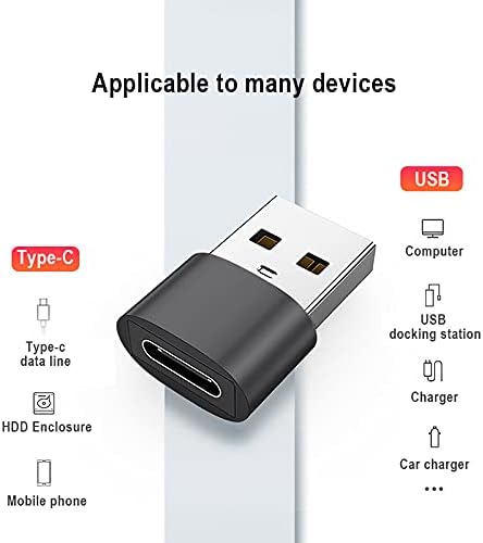 USB Type-C Female to USB-A Male Adapter, OTG Data Converter for Smartphones, Fast Charging Compatible (Pack of 5 - Black)