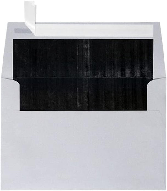 LUXPaper A4 Foil Lined Invitation Envelopes | Peel & Press | 4 1/4" x 6 1/4" | Silver w/Black LUX Lining | 80lb. Text | 50 Qty
