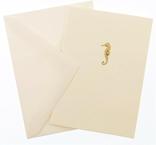 Graphique Seahorse La Petite Presse Boxed Notecards - 10 Embossed and Embellished Gold Foil Seahorse Blank Cards with Matching Envelopes, 3.25"" x 4.75""" (L1329CB)
