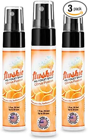 Flushie Pre-Toilet Spray - Travel Size Toilet Deodorizer & Poop Odor Eliminator (Citrus, 1oz 3pack)