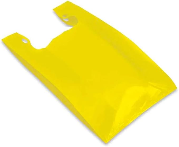 100 pack- Grocery bags in multi color -Thick T Shirt Bags - Extra Long Grocery Bags- 12x22 fits std T-shirt holders (Yellow)