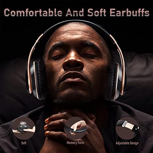 Bluetooth Headphones Over Ear, 6S Wireless Headphones Wired with 6 EQ Modes, 40 Hours Playtime Foldable HiFi Stereo Headset with Microphone, FM/TF for Cellphone/PC/Work (Black & Gold)