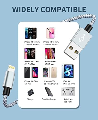 MFi Certified iPhone Charger, 4Packs(3/6/6/10FT) USB iPhone Charging Cable Nylon Braided Fast Charging Cord Compatible for iPhones/Pad(Gray +White)