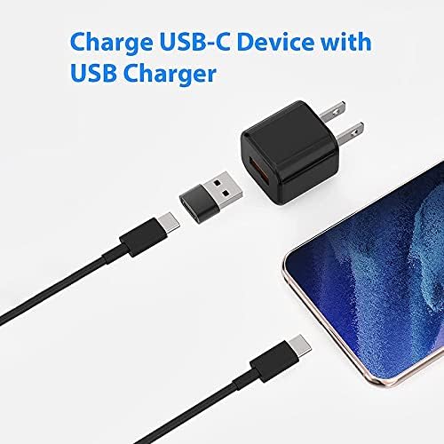 USB Type-C Female to USB-A Male Adapter, OTG Data Converter for Smartphones, Fast Charging Compatible (Pack of 5 - Black)
