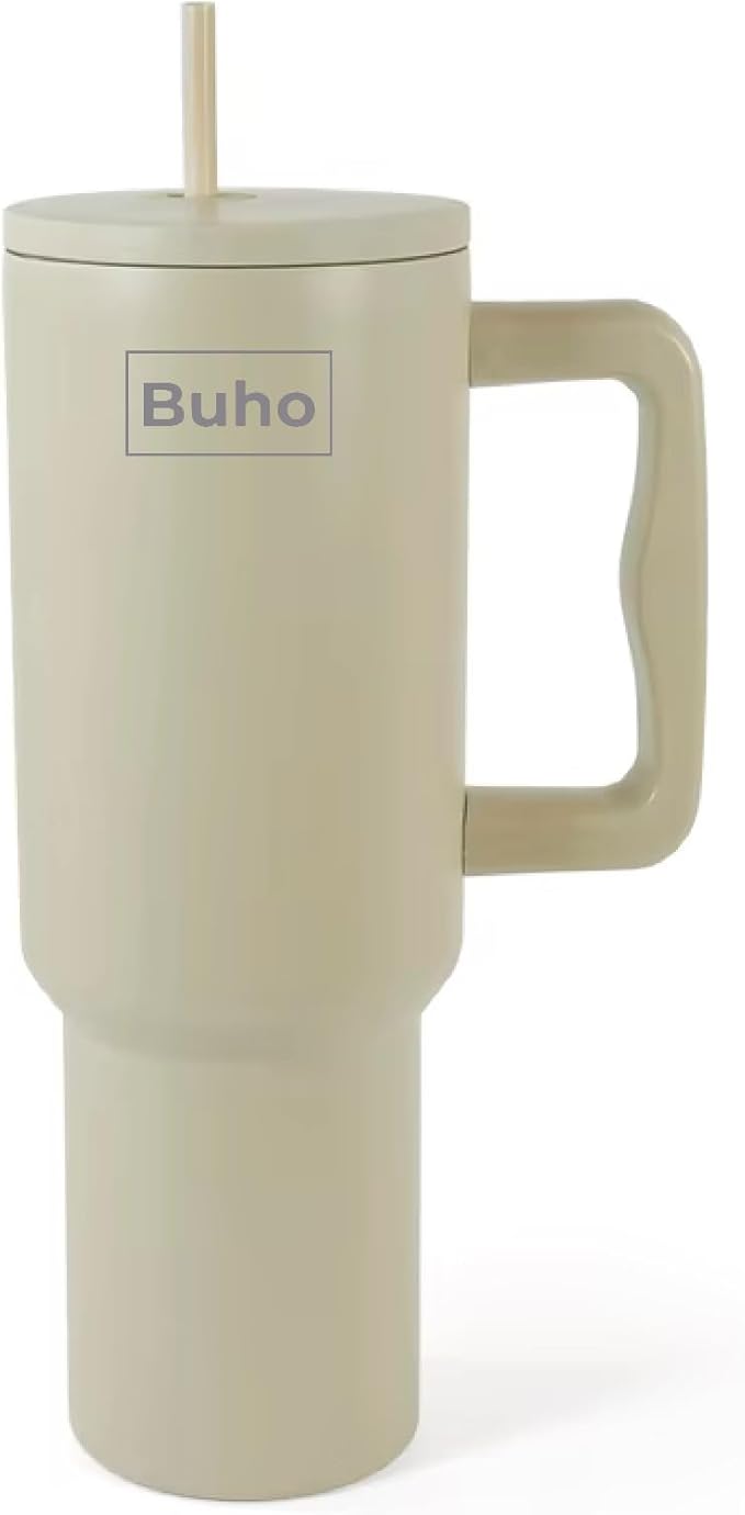 Outdoor Tumbler, 40 oz, Double-Wall Insulated, Ergonomic Handle with Lid Straw (Light Coffee)