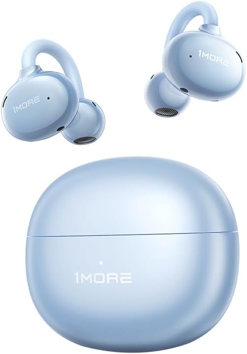1MORE S20 Open Ear Headphones, Lightweight Comfort Clip-On Wireless Earbuds, 30H Playtime Bluetooth 5.4 Headphones with 4 ENC Microphones, IPX5 Water Resistance, Secure Fit for Sports Workout, Blue