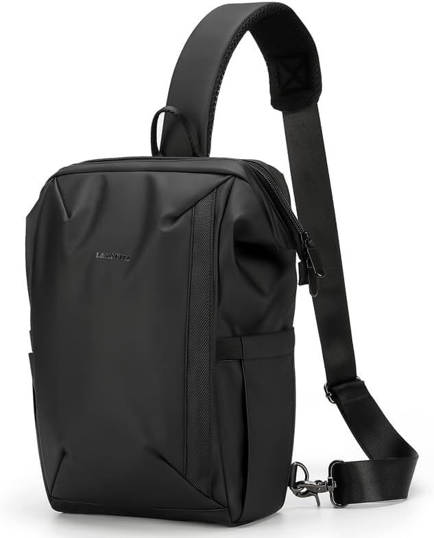 Mens Crossbody Bag,Black Sling Crossbody Backpack Shoulder Bag for Men Women PU Watrtproof Sling Backpack Cycling