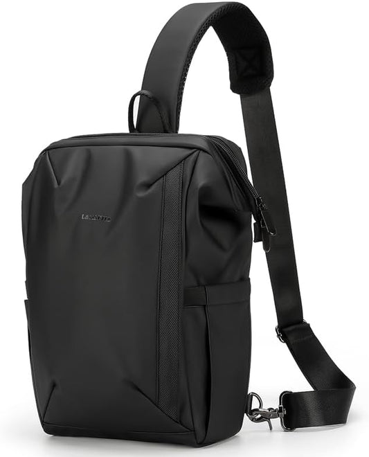 Mens Crossbody Bag,Black Sling Crossbody Backpack Shoulder Bag for Men Women PU Watrtproof Sling Backpack Cycling