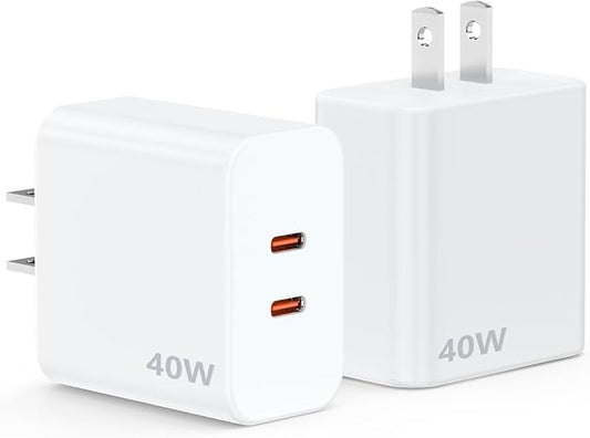 USB C Charger Block, 40W Dual Port Fast Charger 20W Type C Charging Block 3.1A USB Wall Charger Dual Port PD+QC Charging Cube for iPhone 15 16 14 13 12 11 Pro Max XS, iPad, Samsung Phone, Tablet