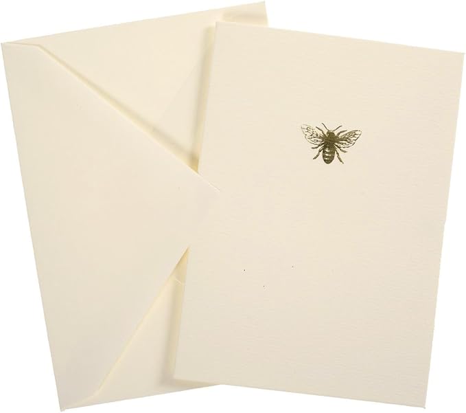Graphique Bee La Petite Presse Boxed Notecards - 10 Embellished Gold Foil Blank Cards with Matching Envelopes and Storage Box, 3.25" x 4.75"