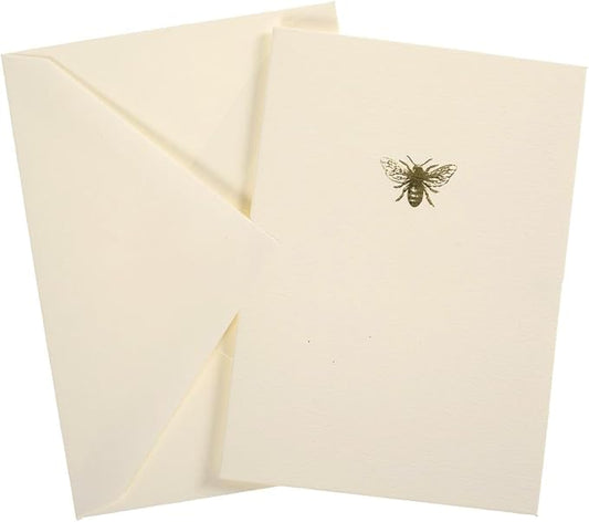 Graphique Bee La Petite Presse Boxed Notecards - 10 Embellished Gold Foil Blank Cards with Matching Envelopes and Storage Box, 3.25" x 4.75"