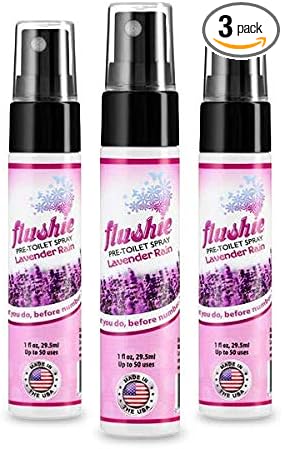 Flushie Lavender Pre-Toilet Spray - Travel Size Toiletries 1oz 3pack Spray for Toilet Deodorizer & Odor Eliminator