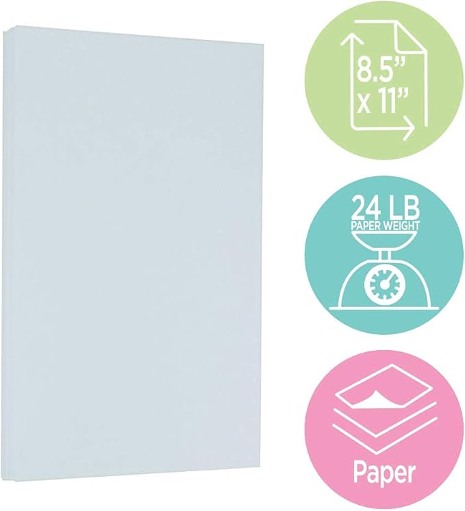 JAM PAPER Parchment 24lb Paper - 90 gsm - 8.5 x 11 - Blue Recycled - 50 Sheets/Pack