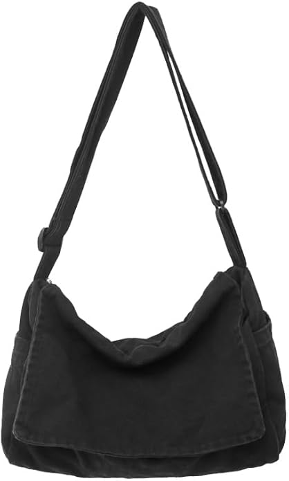 Canvas Messenger Bag Large Satchel Bag Travel Hobo Bag Casual Tote Shoulder Bag for Women and Men