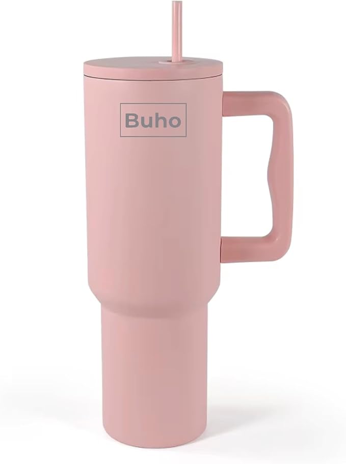 Outdoor Tumbler, 40 oz, Double-Wall Insulated, Ergonomic Handle with Lid Straw (Pink)