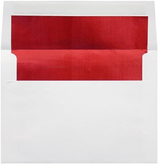 LUXPaper A8 Foil Lined Invitation Envelopes | Peel & Press | 5 1/2" x 8 1/8" | White w/Red LUX Lining | 60lb. Text | 50 Qty