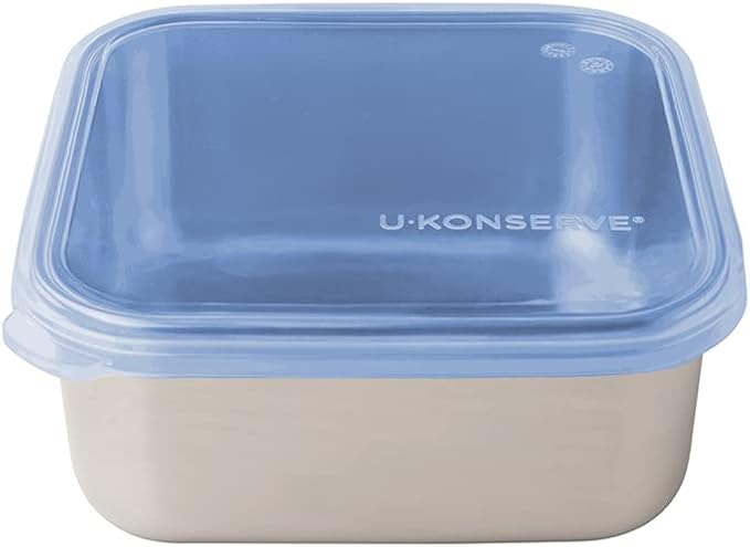 U Konserve Stainless Steel Food Storage Bento Box Container, Leak Proof Silicone Lid Dishwasher Safe - Plastic Free (30oz Blue)
