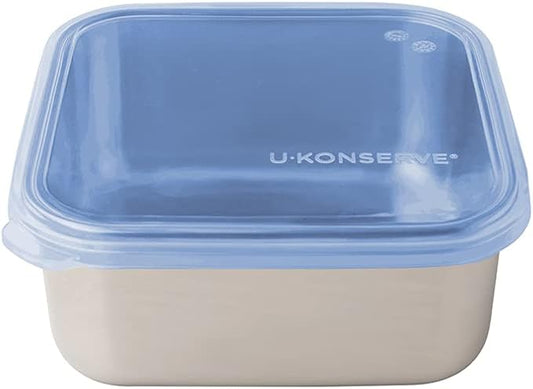 U Konserve Stainless Steel Food Storage Bento Box Container, Leak Proof Silicone Lid Dishwasher Safe - Plastic Free (30oz Blue)