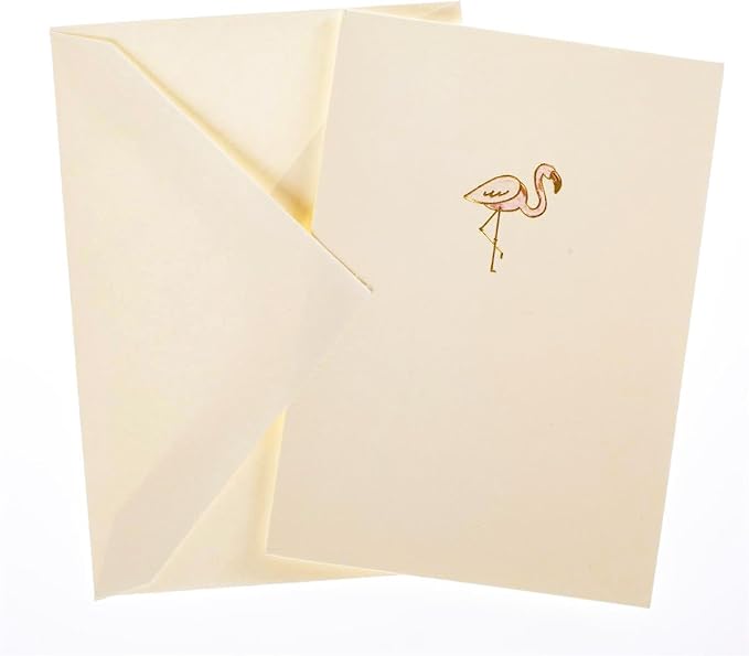 Graphique Pink Flamingo La Petite Presse Boxed Notecards - 10 Embossed and Embellished Gold Foil Pink Flamingo Blank Cards with Matching Envelopes, 3.25" x 4.75"
