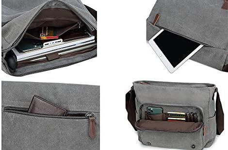 Messenger Bag for Men Retro, Canvas Satchel casual Briefcases Laptop Bag fit 13.3 15.6 Inch