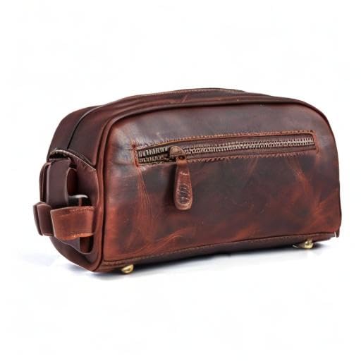 10" Premium Leather Toiletry Travel Pouch With Waterproof Lining | King-Size Handcrafted Vintage Dopp - Kit Gift for Father's Day By Aaron Leather Goods