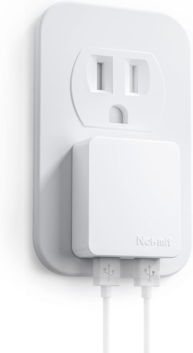 Nekmit Dual Port Ultra Thin Flat USB Wall Charger with Smart IC, White