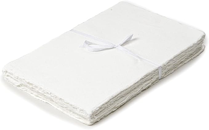 50 Sheets - Rough/Textured Watercolor Paper - 7.5 X 11.5 inches(150GSM) - Handmade/Deckle Edge Paper Made from Virgin Egyptian Cotton - Off-White by Leather Village