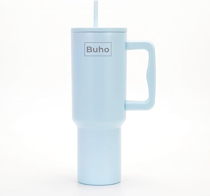 Outdoor Tumbler, 40 oz, Double-Wall Insulated, Ergonomic Handle with Lid Straw (Light Blue)