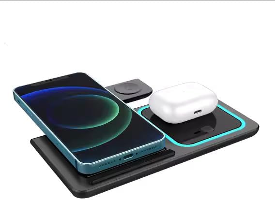 Multiple Devices Charging Station, Wireless Charger 3 in 1 Magnetic Wireless Charging Stand for iPhone 16/15/14/13/12/11/X, Samsung, and Many More with USB Cable, Apple Watch Series (Black)
