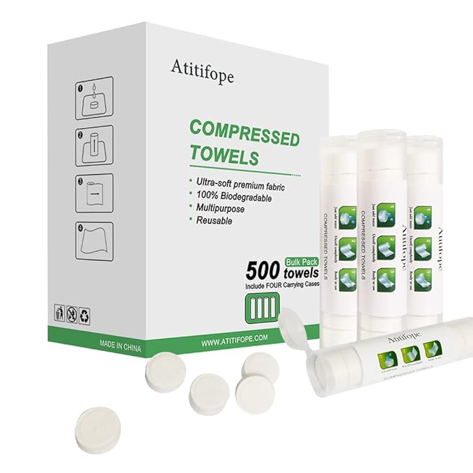 Compressed Towel Camping Hiking Travel Reusable Clean Towels Coin Tissues Bulk Pack 500Count