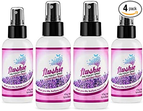 Flushie Pre-Toilet Spray for Poop Travel Size Toiletries Bathroom Spray for Poop Spray for Toilet Traveling Essentials Poop deodorizer Poop Odor eliminator (4oz Lavender Rain, 4 pack)